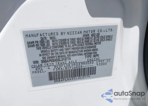 2025 Nissan Kicks S Fwd из США, поврежденный, VIN 3N8AP6BA5SL313774